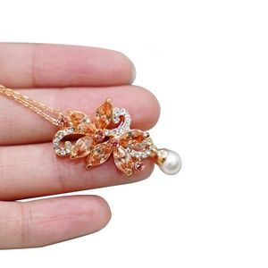 Topaz Crystal Flower Pendant Necklace